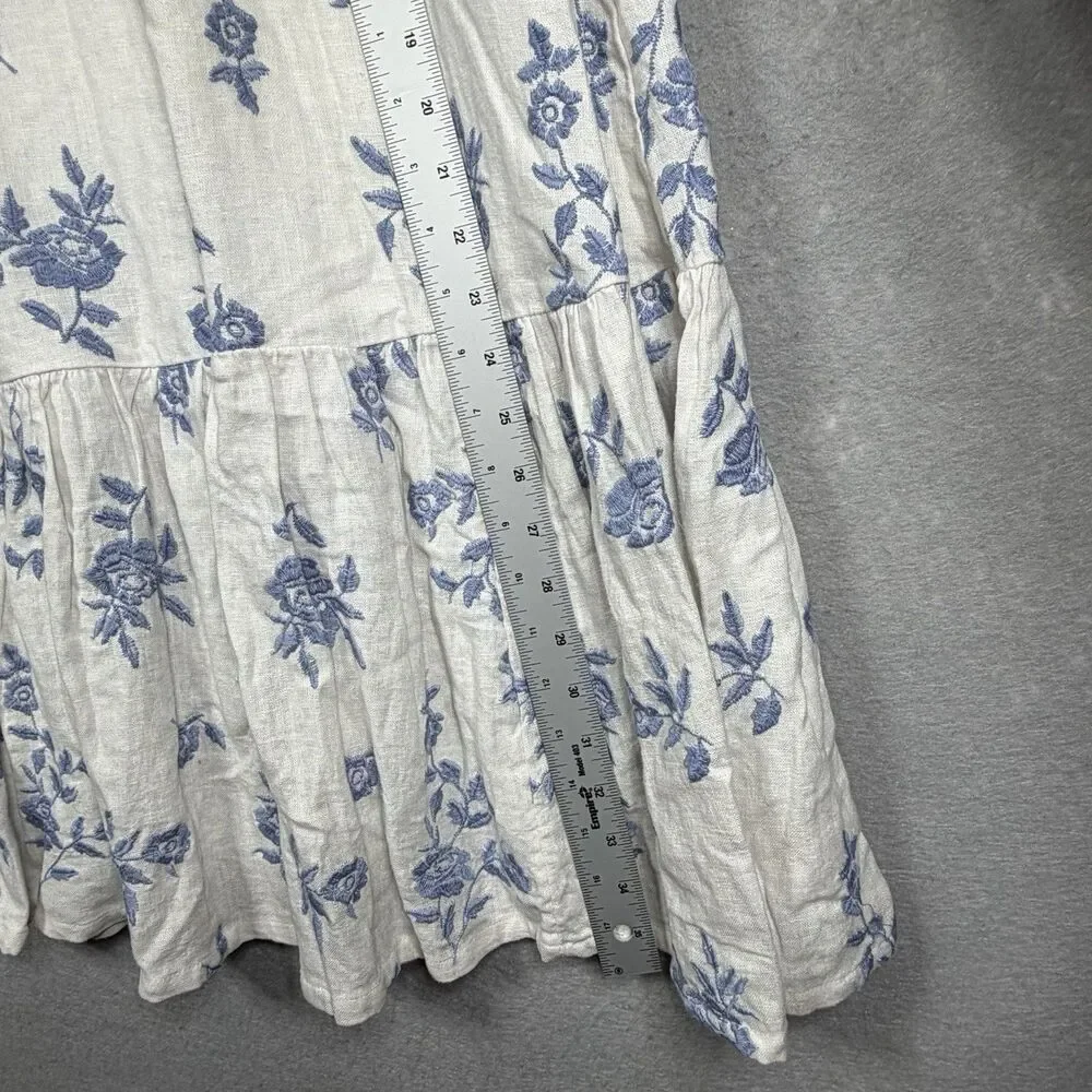 Abercrombie Linen Blend Floral Tiered Maxi Skirt Womens XS Blue White Boho Beach